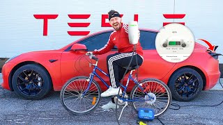 I Charged My Tesla With A BICYCLE!! (1,000 hours of biking)