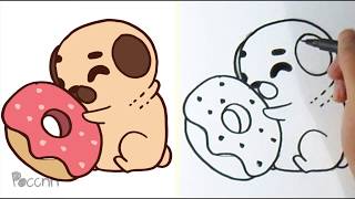 How to draw Cute Dog Pug Donut Kawaii