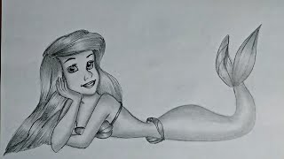 How to draw disney mermaid step by step | Ariel pencil drawing |  كيف ترسم اريل حورية البحر