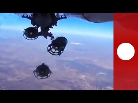 Bird's-eye view of 'Russian cluster bomb strikes ISIL in Syria'