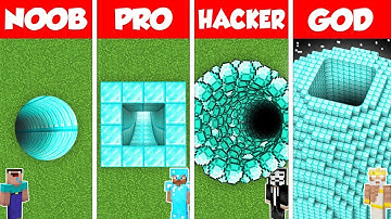 Minecraft Battle: NOOB vs PRO vs HACKER vs GOD: DIAMOND TUNNEL PIT HOUSE BUILD CHALLENGE / Animation