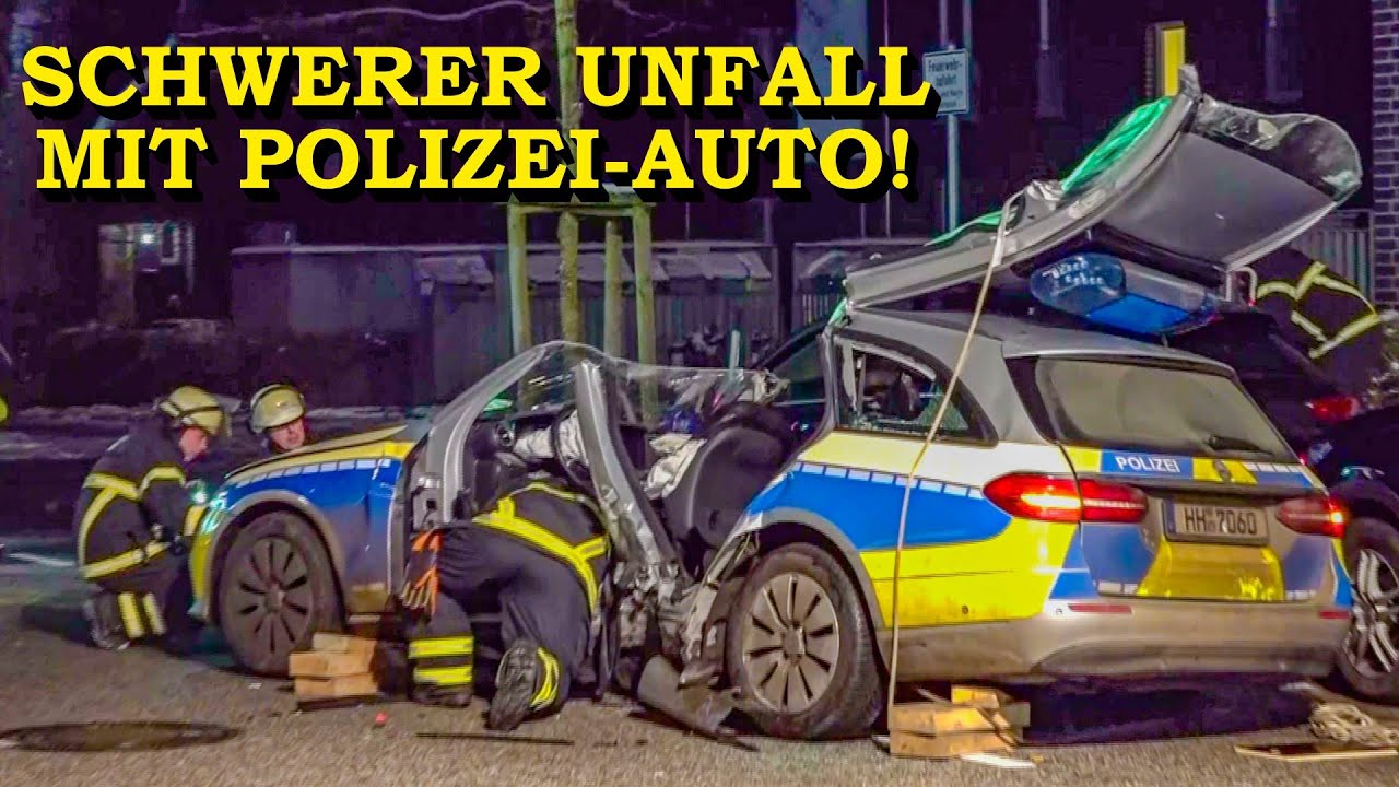 +++ SCHWERER UNFALL MIT POLIZEIAUTO +++ POLIZIST NACH CRASH EINGEKLEMMT | FEUERWEHR HAMBURG