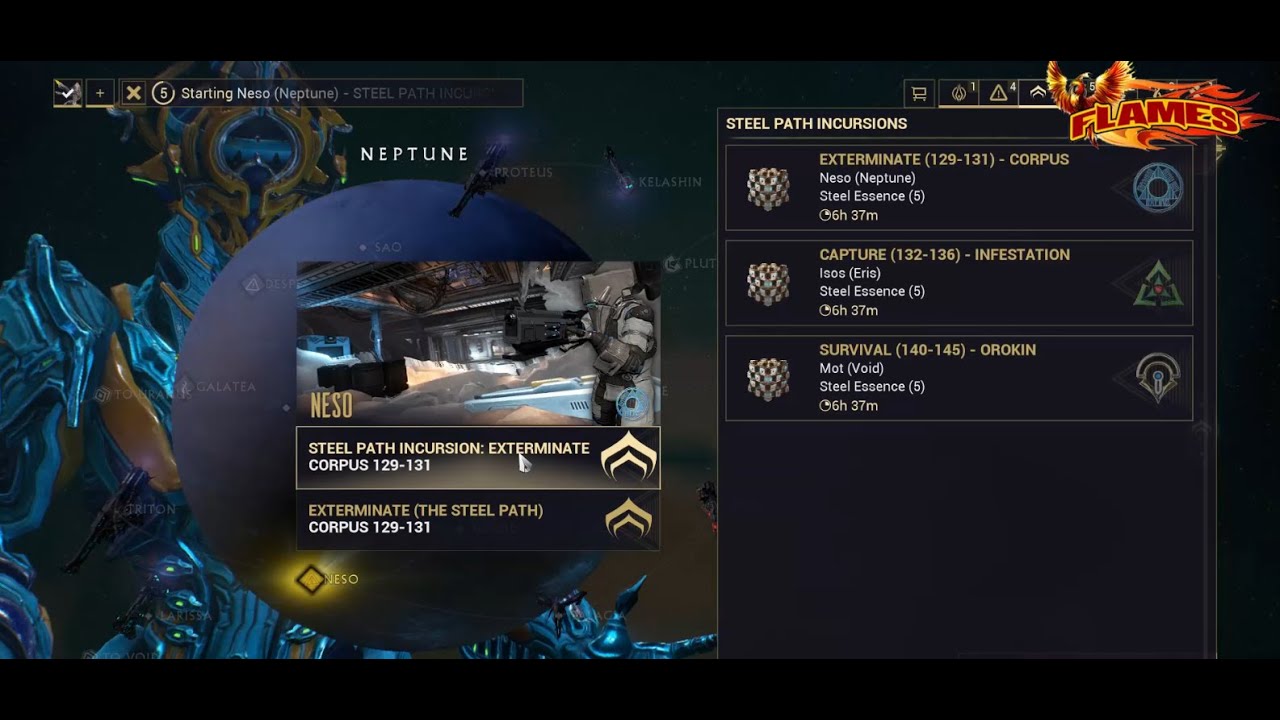 Warframe Steel Path Incursion Neso (Neptune) Mission Exterminate level