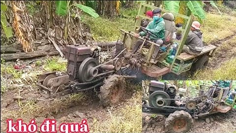Xe công nông 2 câu lên dốc trời mưa  cực kỳ khó khăn