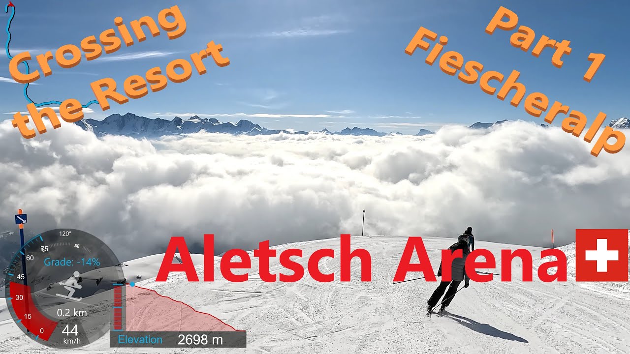 [4K] Skiing Aletsch Arena, Crossing the Resort Part 1 Fiescheralp, Wallis Switzerland, GoPro HERO11