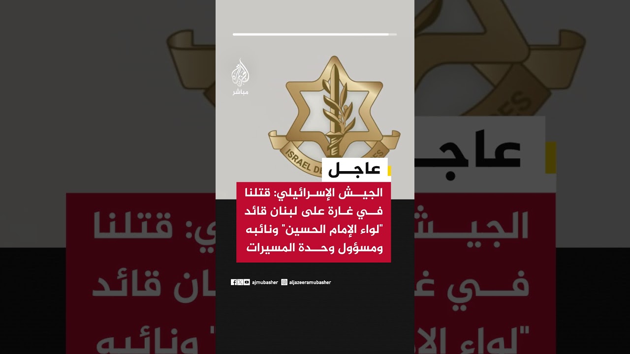 الجيش الإسرائيلي: قتلنا في غارة على لبنان قائد "لواء الإمام الحسين" ونائبه ومسؤول وحدة المسيرات