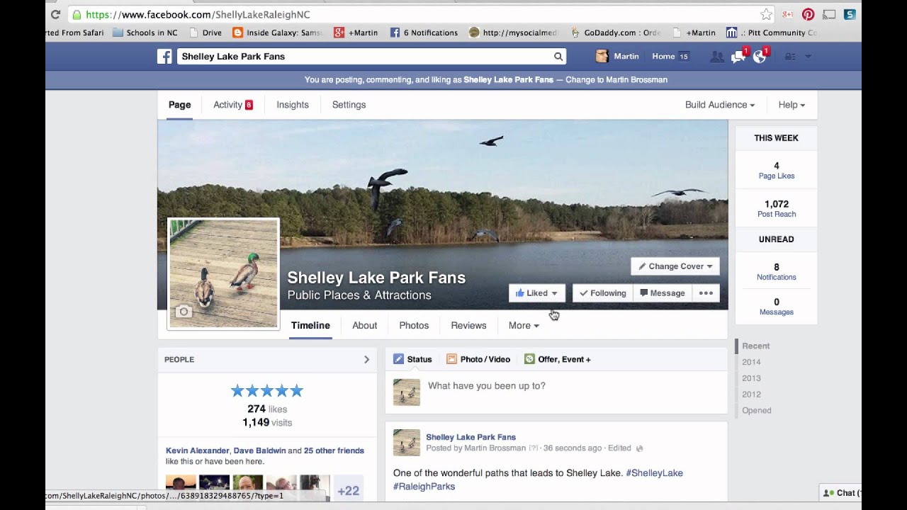Posting on a Facebook business page nc state parks
