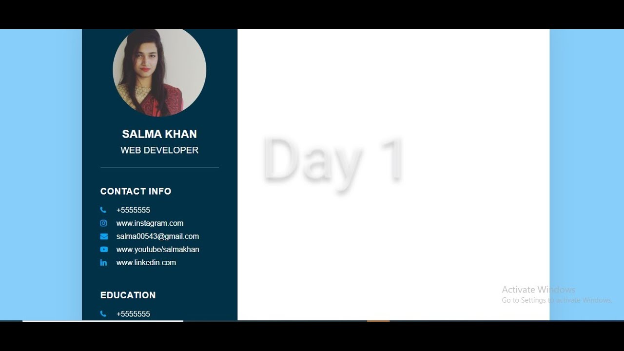 Resume CV design in HTML CSS. Part 1= Day 1 - YouTube