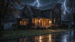 Cozy Rainy Night at a Warm House 🌧️ Heavy Rain & Thunder Sounds for Stress-Free Sleep (No Ads)
