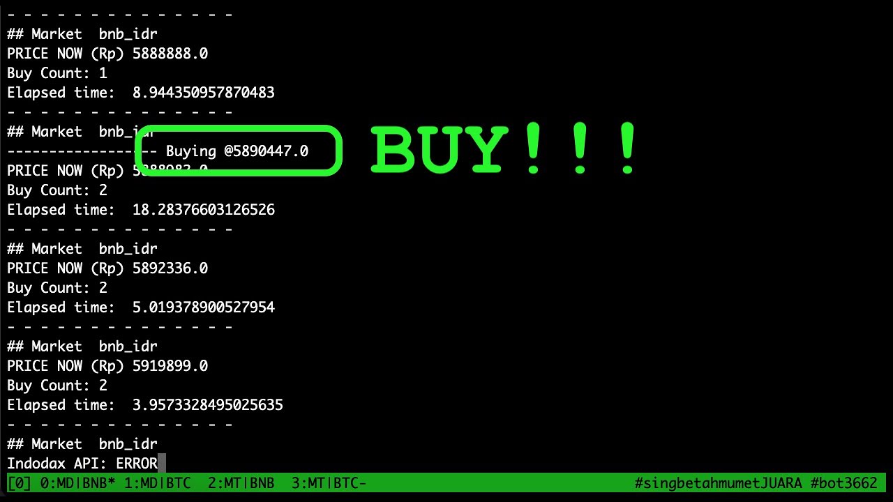 Trading bot BNB IDR Indodax S0110 YouTube