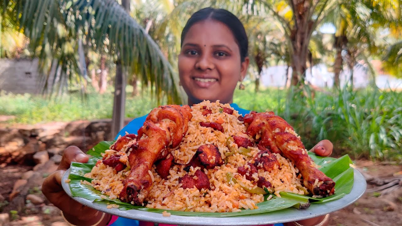 CHICKEN FRIED RICE | Chicken Rice | Banana Leaf Cooking