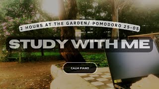 STUDY WITH ME at the Garden | Calm piano | 2 hours | with timer+bell / Day 004