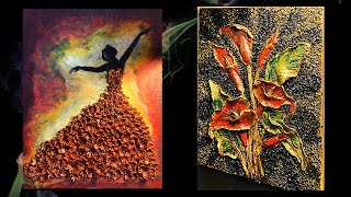 The Best 2 Air Dry Clay Art Ideas On Canvas.Clay art tutorial.Floral Clay painting ideas.3d clay art