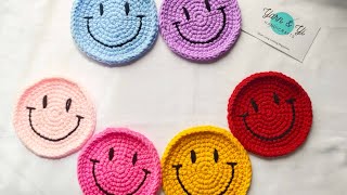 How to crochet Smile Emoji Coaster ( easy tutorial)   #easycrochet #howtocrochet #beginners #circle