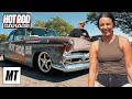 The supercharged 55 savoy goes for the big tire title at roadkill nights  hot rod garage