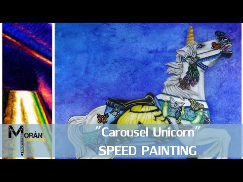 Colored Pencil - Mixed Media painting: Carousel Unicorn!