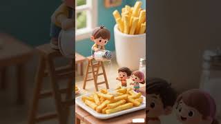 Miniature Kids Making and Eating French Fries  #aianimation
