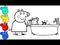 Peppa Pig Drawing & Painting Mummy Pig Bath Time Coloring Book & Colors For Kids Children