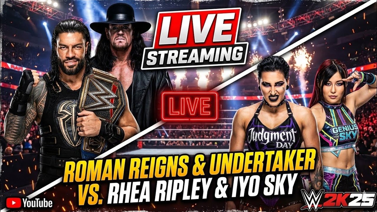 WWE 2K25 Roman Reigns & The Undertaker  vs. Rhea Ripley & Iyo Sky Match 