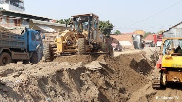 Great Skills By Operator Motor Grader And Dozer Pushing Rock & Sand Making Foundation Village Road