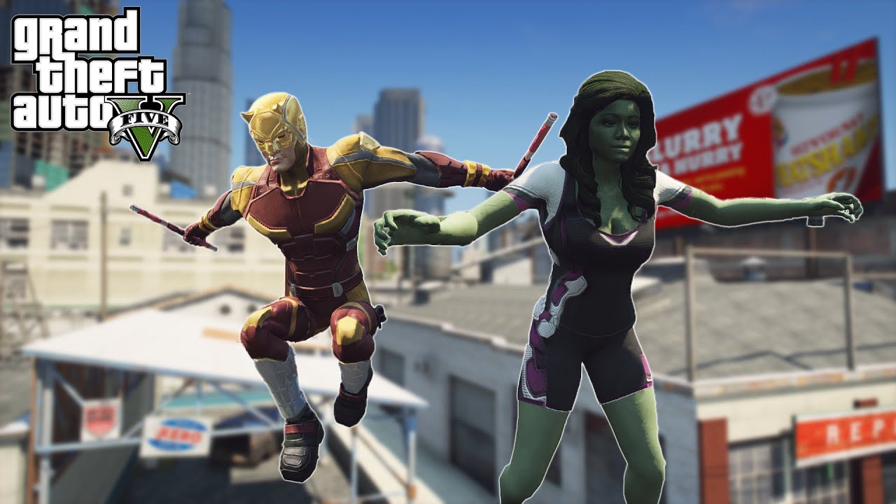 She-Hulk And Daredevil Fights Crimes - GTA 5 Mod