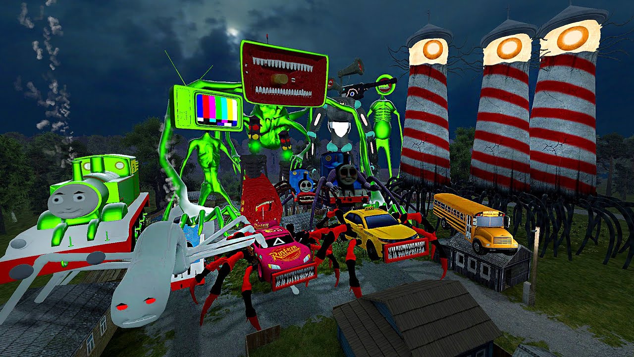 BLUE Monster Battle: TRAIN EATER, LIGHTHOUSE,  SIREN HEAD, MEGAHORN, CAR EATER, TRAFFICLIGHT HEAD