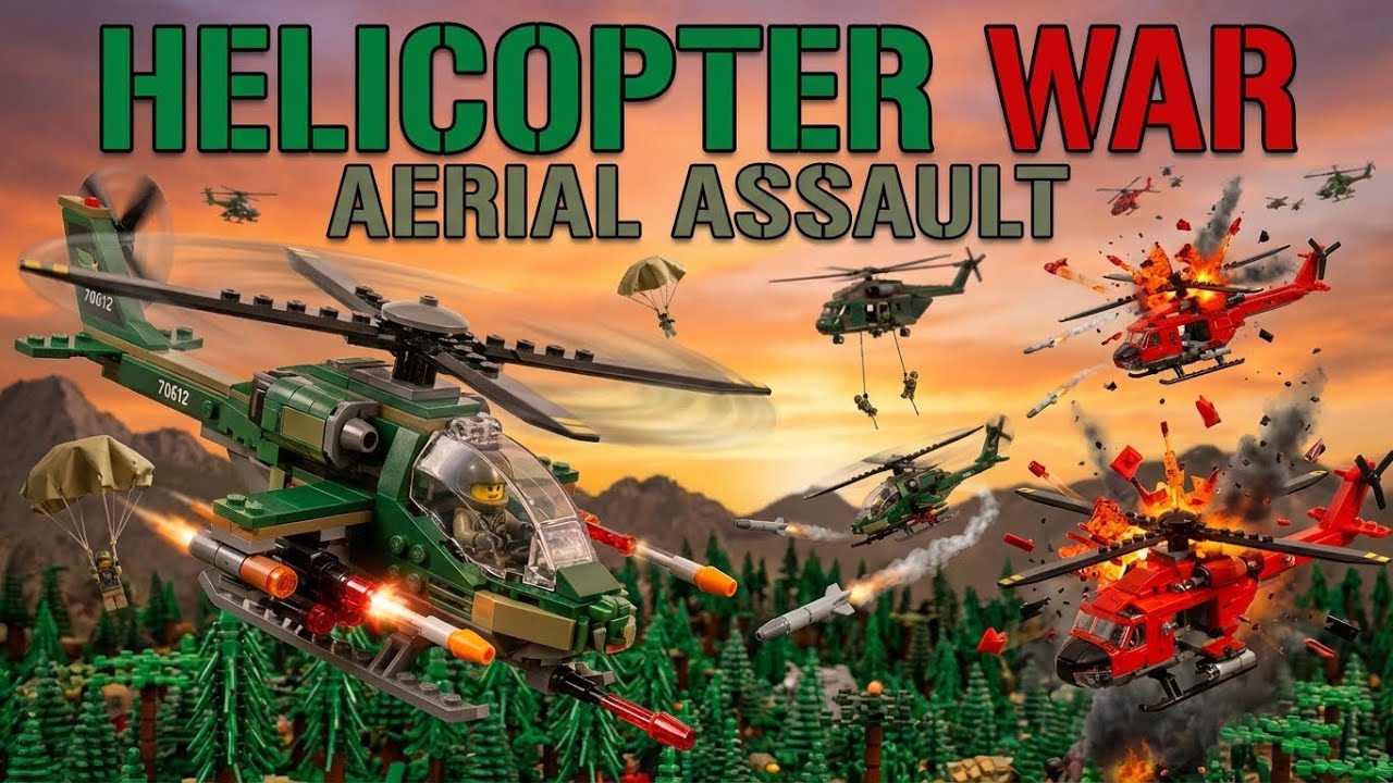 LEGO Helicopter Battle - GREEN vs RED Air Assault - Epic Aerial Combat Warfare 🚁💥