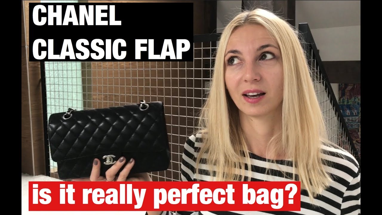 Chanel Classic Medium Double Flap, Black Caviar Leather, Silver Hardware,  Preowned in Dustbag