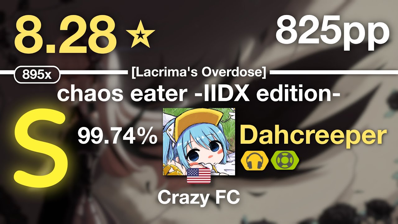8.28⭐Dahcreeper | Nekomata Master+ - chaos eater [Lacrima’s Overdose] +NCNF 825pp 99.74% FC