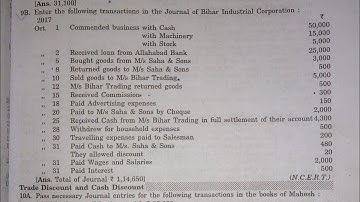 Sol. of question no. 9B,10A & 10B of Chapter 10 Journal Entries for class 11th of Dr. SK Singh A/Cs.