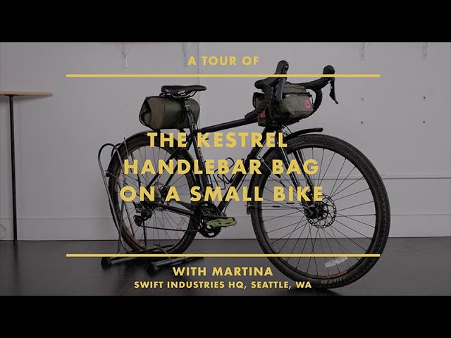 A closer look at the Kestrel Handlebar Bag on a small bicycle