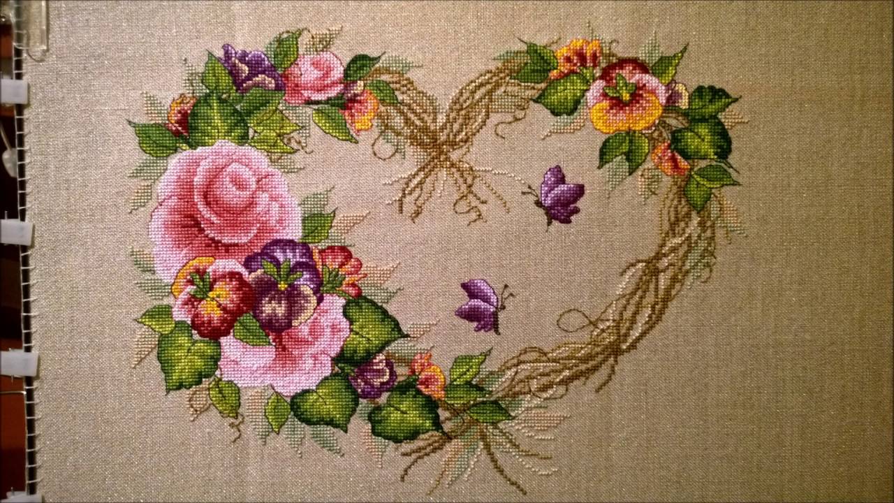 Вышивка крестиком BUCILLA 43092 Grapevine Wreath with Floral. Процесс. Готовая работа. Слайд-шоу.