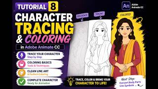 Learn Character Tracing &amp; Coloring in Adobe Animate CC | Tutorial 8 | Hindi