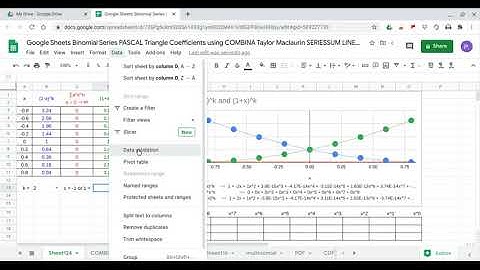 Google Sheets Excel Binomial Series PASCAL Triangle Coefficients 4 of 5