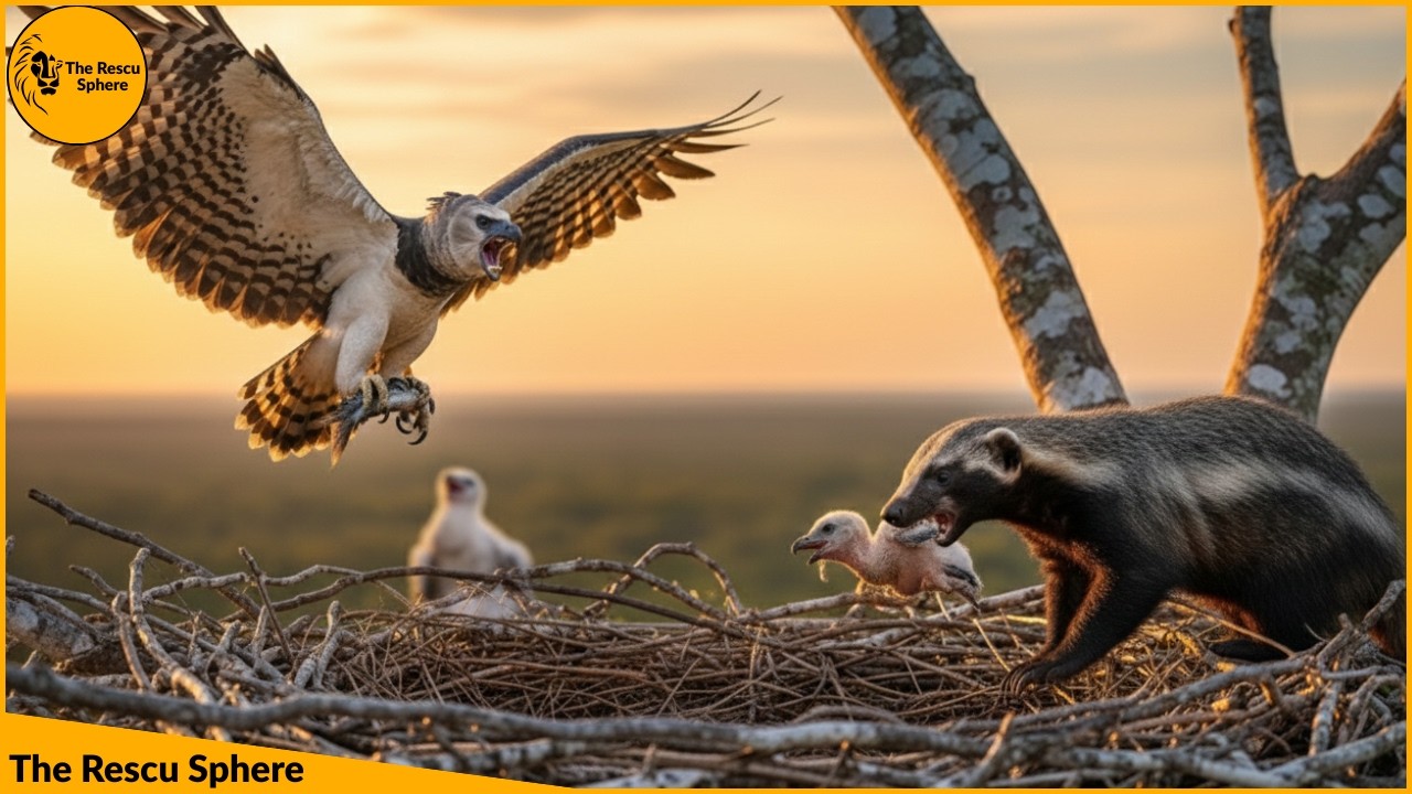 A baby harpy eagle knocked down by a Honey Badger , a mather eagle,s thankyou #animalrescue #rescue