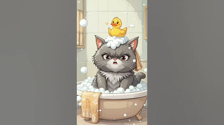 Watch the video about Gray cat sittingwith a tiny yellow rubber duck #cat #funny