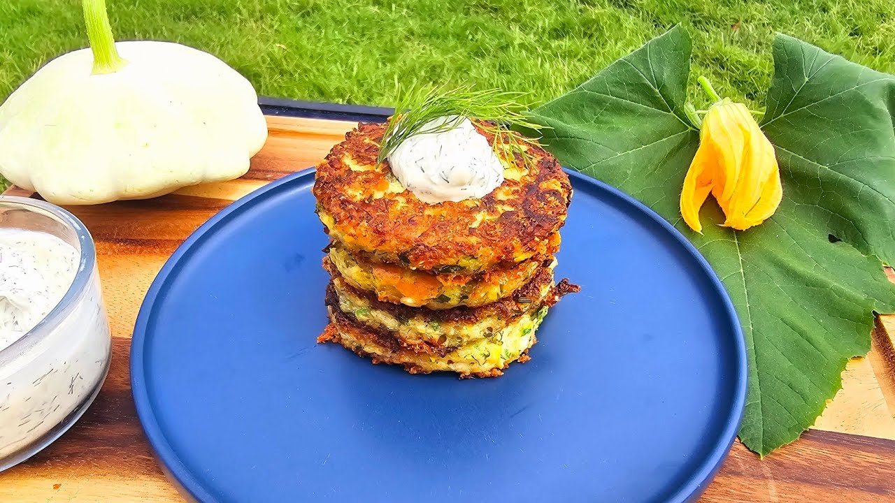Zucchini or summer squash patties with a yogurt dill sauce | Chiftelute