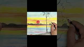 YouYube  Short Exposure || How to draw Sunset Scenery for Beginners || সহজ  দৃশ্যাবলী অঙ্কন