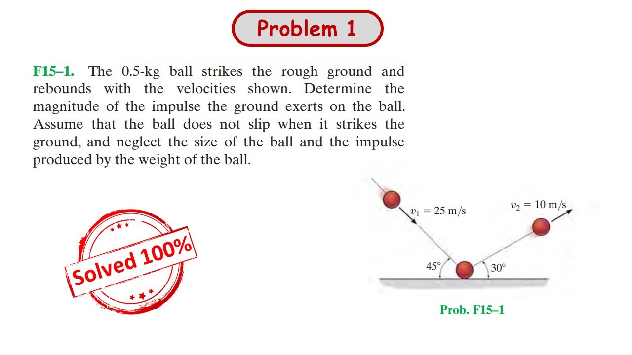 The 0.5kg ball strikes the rough ground and rebounds with the