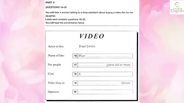 KET 4, Test 3, Part 4 Listening A2