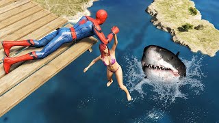 Spider-man water Ragdoll Jumps & Fails in GTA 5! (Spiderman Fails & Ragdolls)