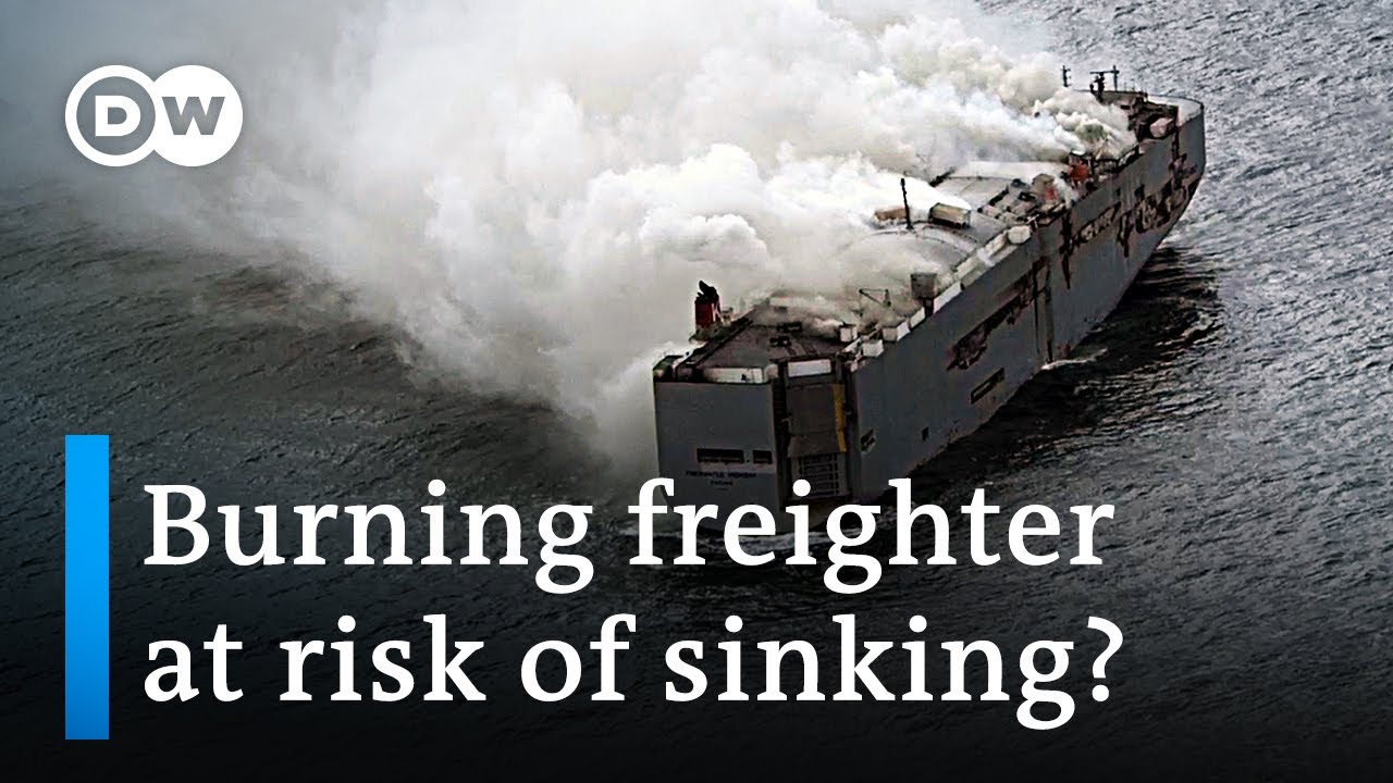 Burning cargo ship off the Dutch coast could cause environmental
