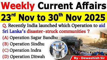 23rd Nov to 30th Nov 2025 | Weekly Current Affairs MCQs | Current Affairs 2025 #currentaffairs2025
