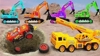 JCB excavator, crane truck rescue Lightning McQueen Looking for Disney Pixar Cars