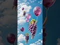 🍇🎈 GRAPE ESCAPE! Pure joy, pure cuteness! 💜 #FlyingFruit #GrapeAdventure #SkyBabies #BalloonDream