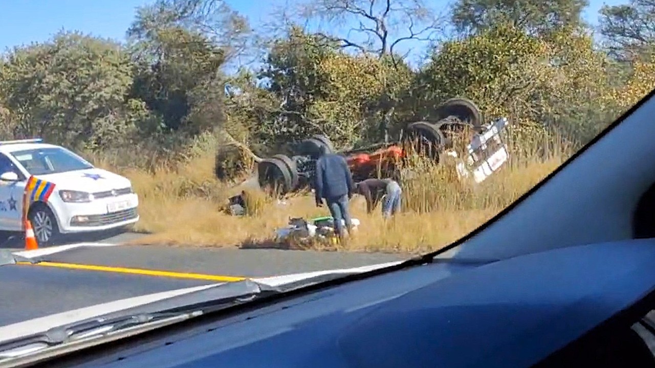 Truck On Its Roof Along The N4
