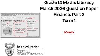 Grade 12 Maths Literacy | March 2026 Exam Question Paper | Finance Part 2 | Term 1