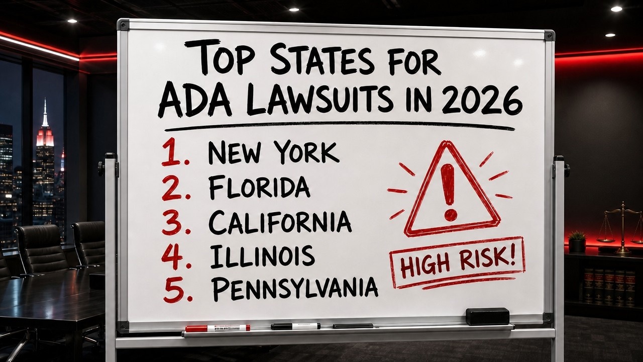 Billboard showing top states for ADA website lawsuit filings