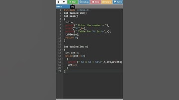 c program to print a table of any number using functions & while loop #short