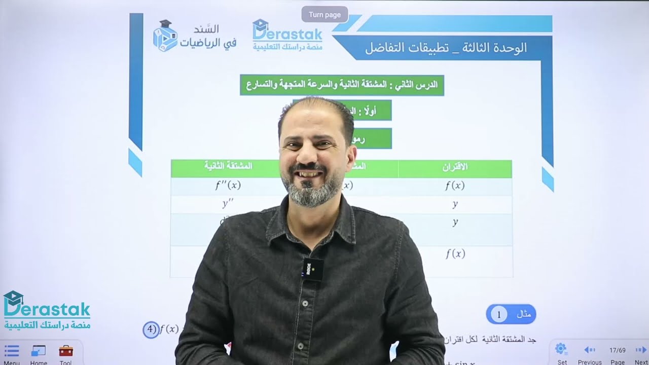 الدرس الثاني المشتقة الثانية والسرعة و التسارع ج1 | رياضيات الادبي | الاستاذ محمود ابودية